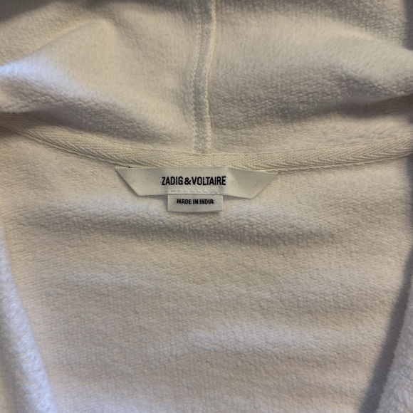 Zadig & Voltaire Comfy Rock Gold Studs Zip Up Hoodie White Blanc Medium Like New - Picture 7 of 9